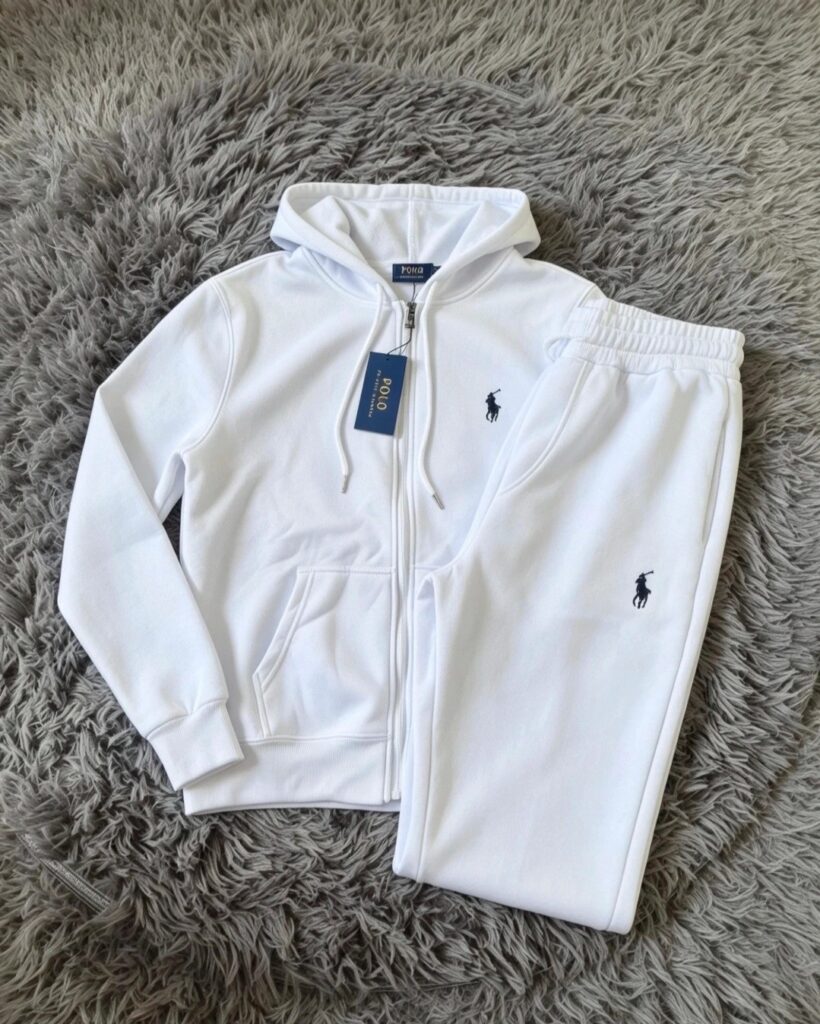 White Full Zip Tracksuit with Small Chest Emblem