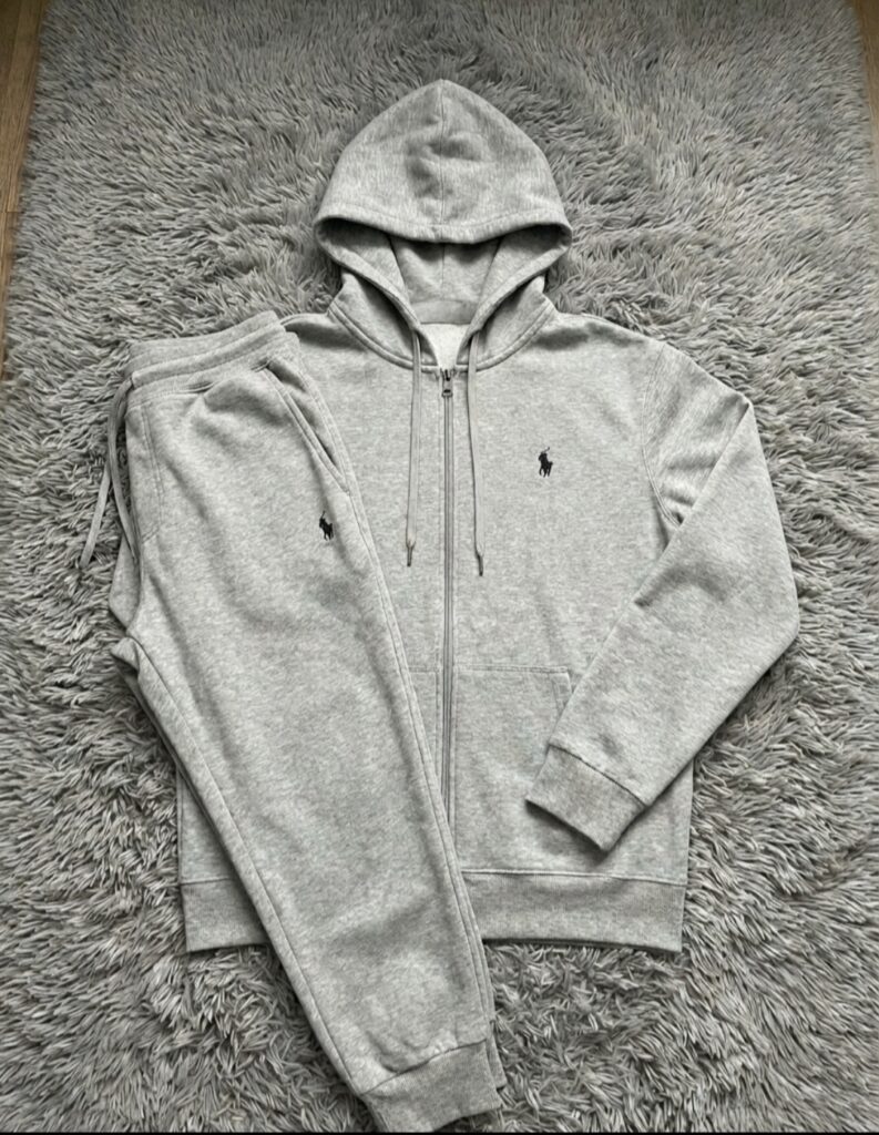 Grey Full Zip Tracksuit with Small Chest Emblem