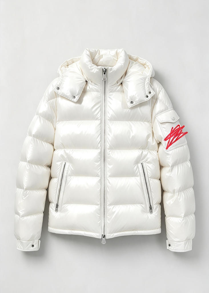 White shiny MC coat with scan