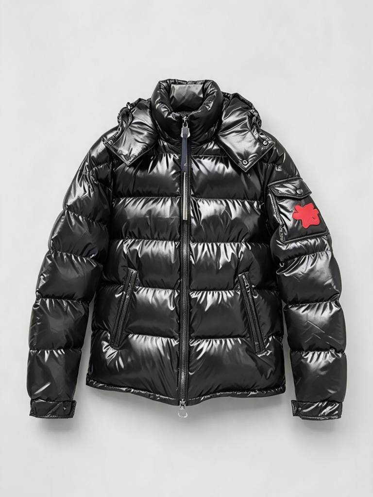 Black shiny MC coat with scan